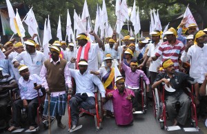 People with disabilities protest in India.
